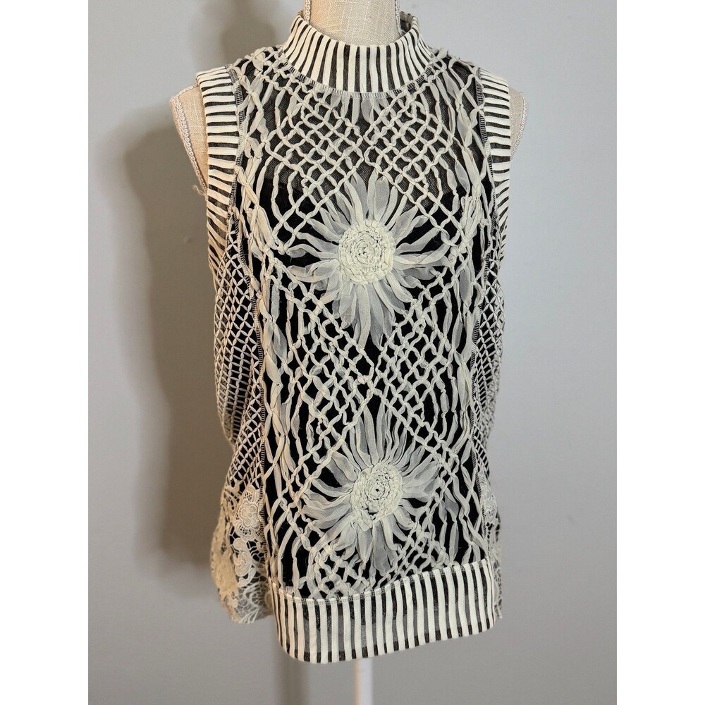 Byron Lars Beauty Mark Netted Floral Design Sleeveless Blouse Boho Artsy